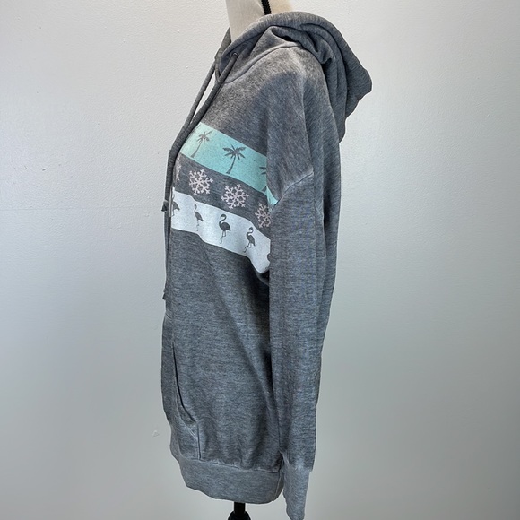 WILDFOX Hooded Sweatshirt Flamingos palm trees snowflakes Gray Size large - Picture 3 of 9
